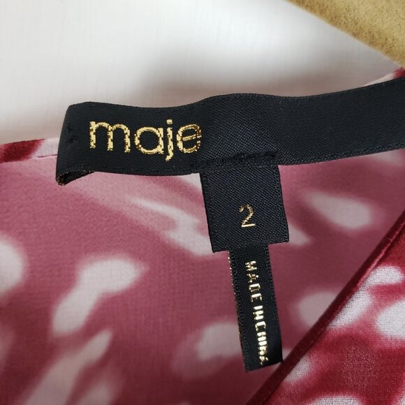 Maje Long Sleeve Midi Dress Twist Front Red White Size 2/Medium - Picture 5 of 9